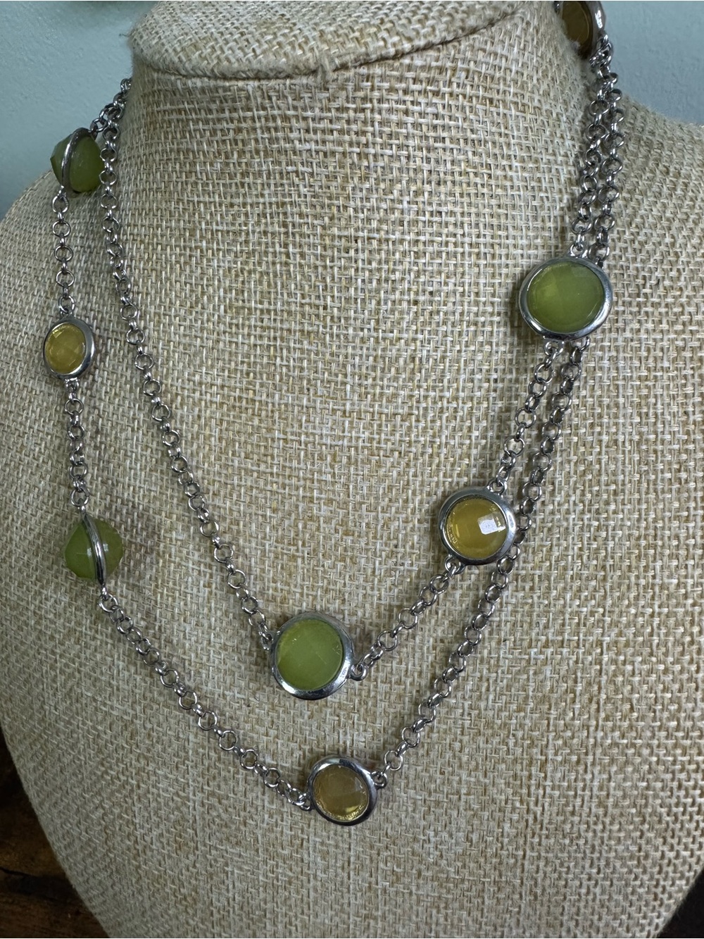 LOFT Green and Yellow Bezel Necklace in Silver Tone